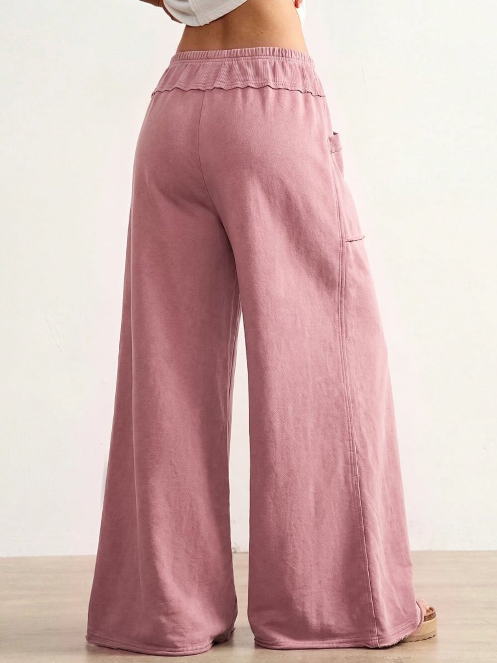 Pink Casual Women's Loose Low Waist Wide Leg Long Pants - Picture 7 of 8